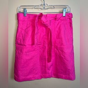J. Crew Size 4 Hot Pink Knee Length Linen Belted Tie Waist Skirt